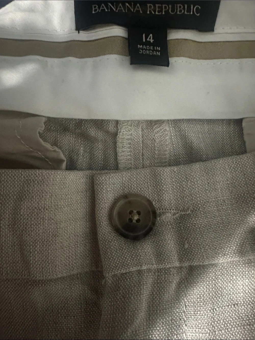 NEW! Banana Republic Natural Beige Palma Straight-Leg Linen Pant - Size 14 🖥️3️⃣